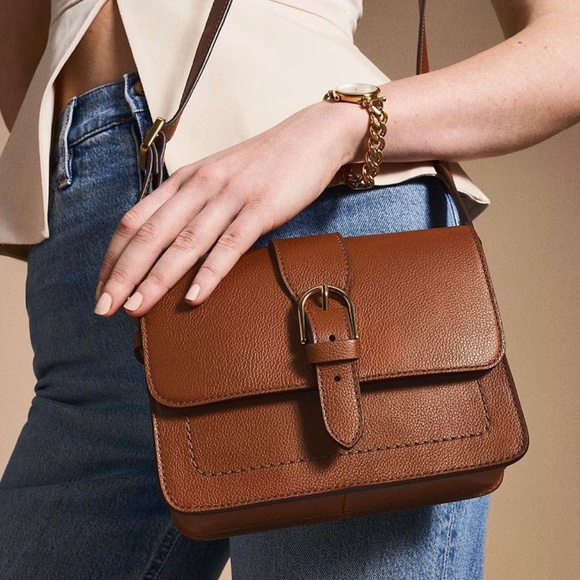 Brand New Zoey Medium Buckled Crossbody Bag In Brown With Tag - Picture 1 of 6